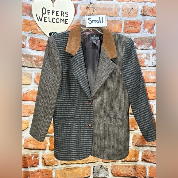 Vintage 90’s Blazer Multi Pattern Tweed Suede Collar Small JL Colebrook EUC - Picture 1 of 10